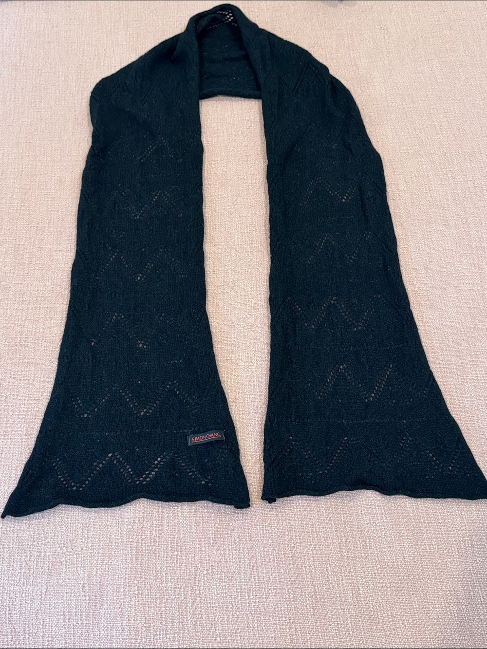 Angora / wool Black Knit Eyelet Scarf Simon Chang